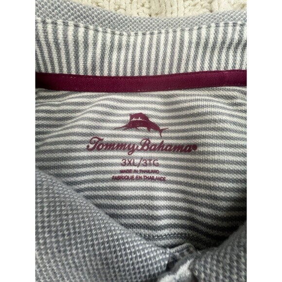 Tommy Bahama Men’s Light Gray Striped Short Sleeve Polo Maroon Marlin Size 3XL - Picture 3 of 10